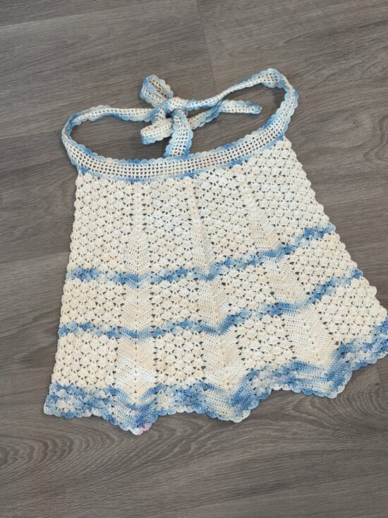 Handmade Other - Vintage crocheted children’s apron cream and blue
